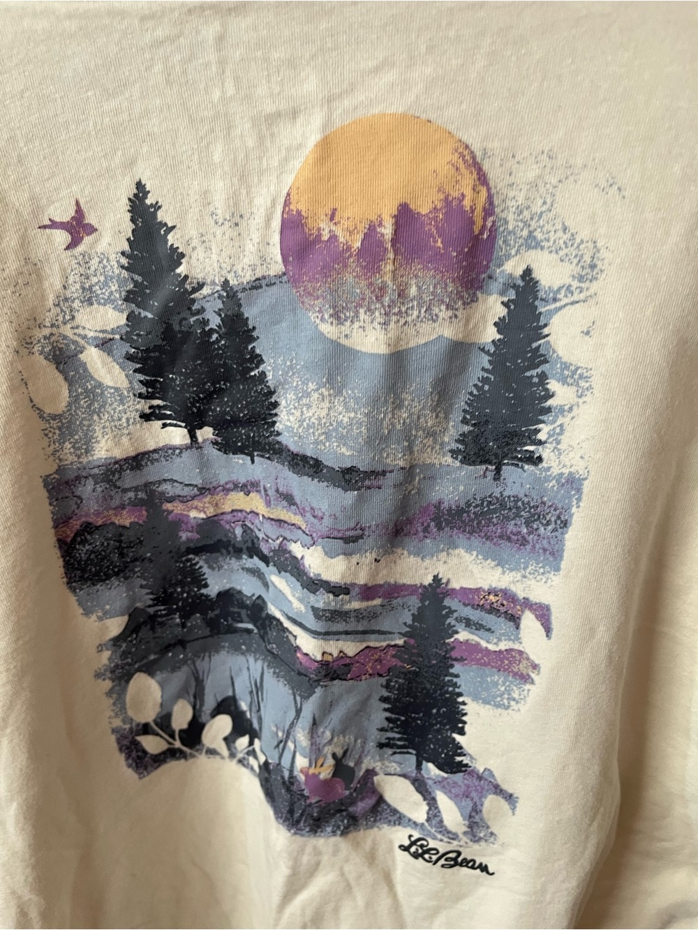 L.L Bean XL gently loved Cream Graphic Sunset Forest Tee - Picture 9 of 16